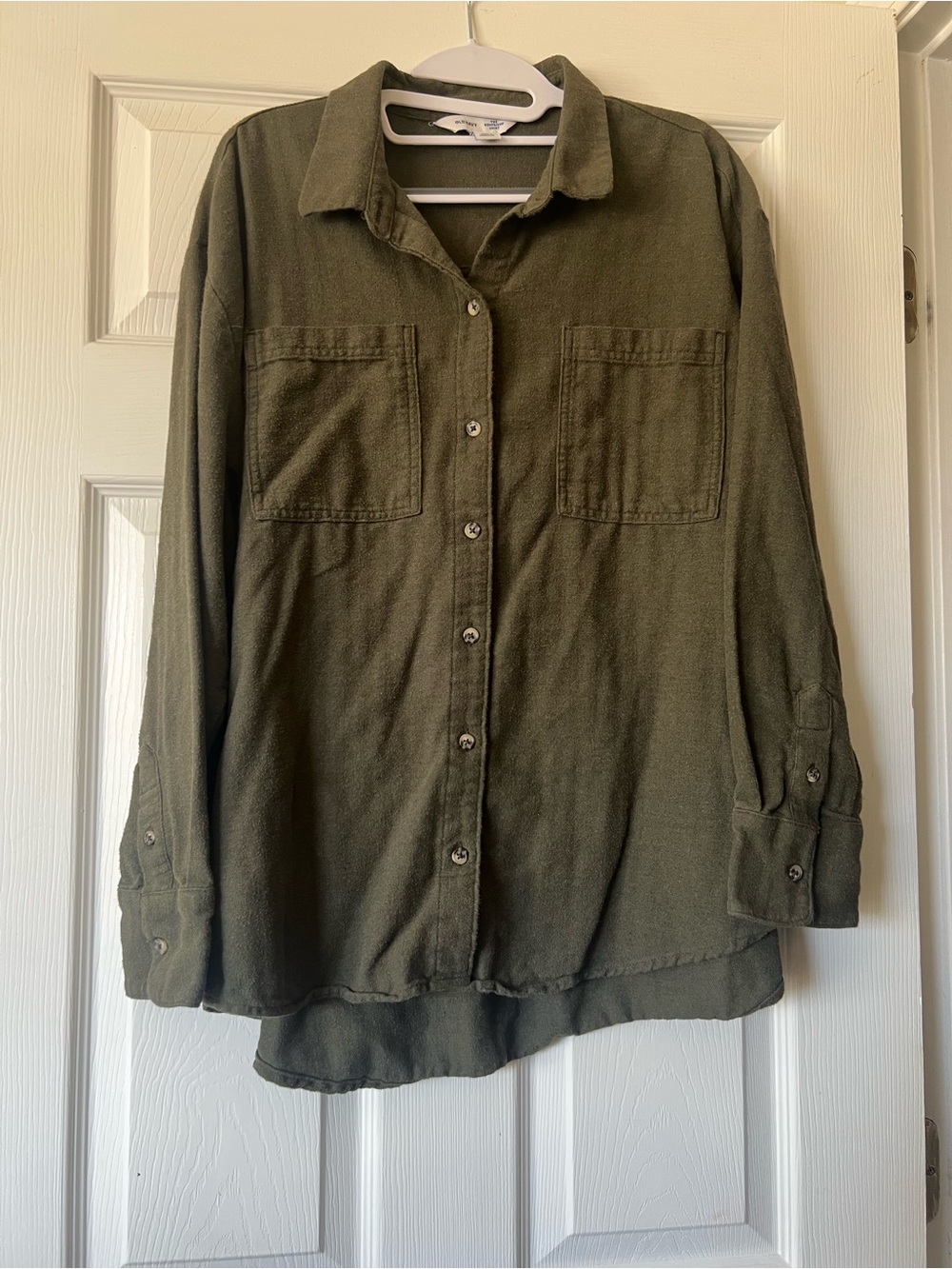 Olive Green Button-Up Shirt - Casual Long Sleeve